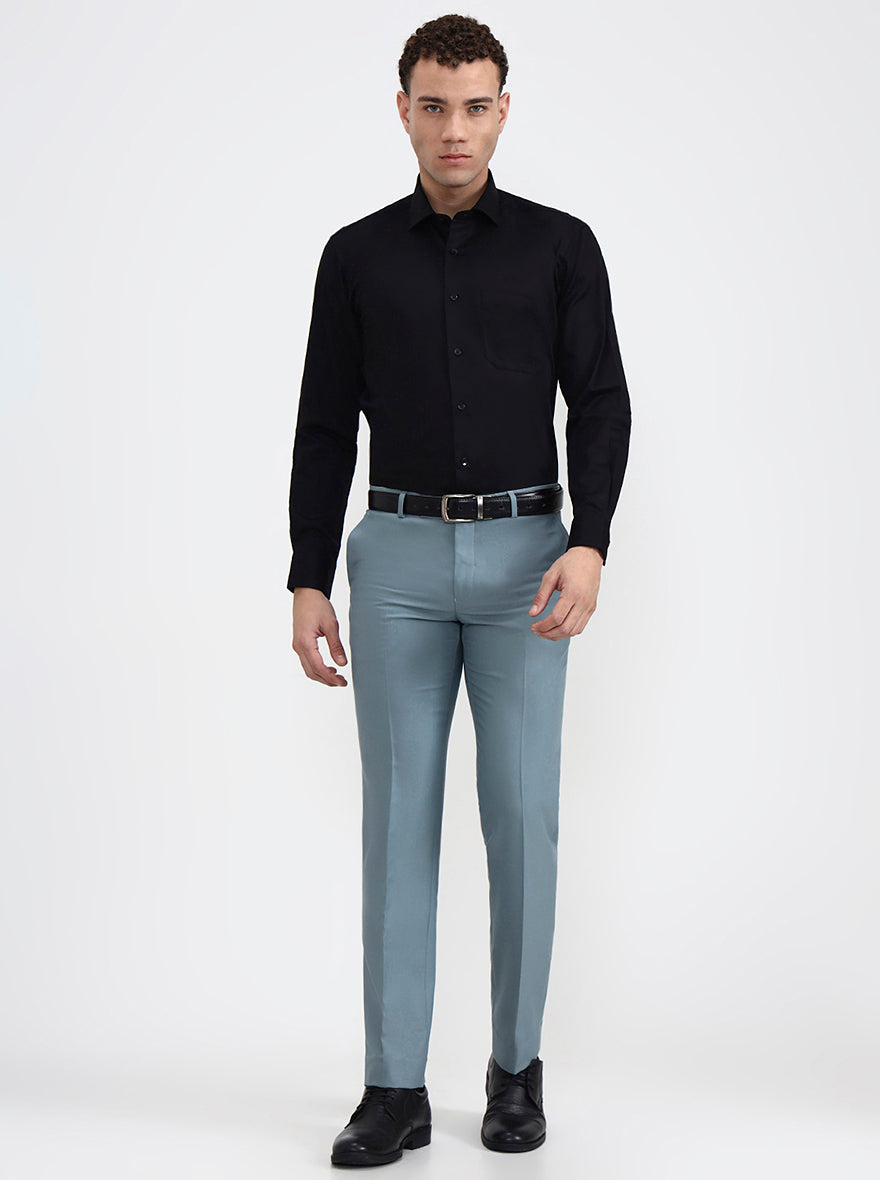 Blue Solid Slim Fit Formal Trouser | Metal