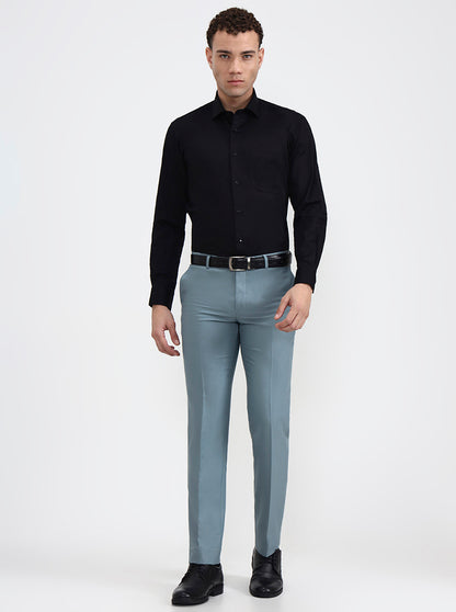 Blue Solid Slim Fit Formal Trouser | Metal