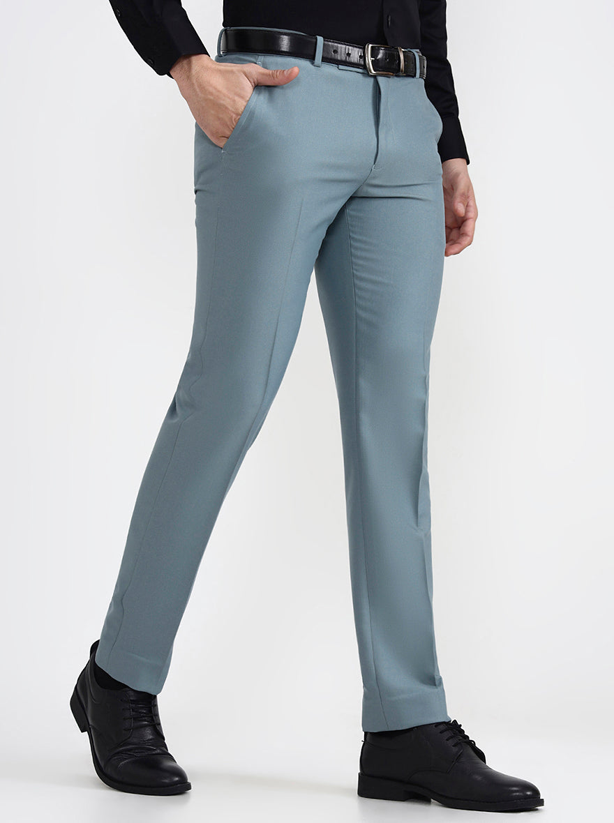 Blue Solid Slim Fit Formal Trouser | Metal