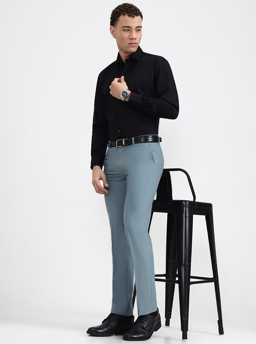 Blue Solid Slim Fit Formal Trouser | Metal