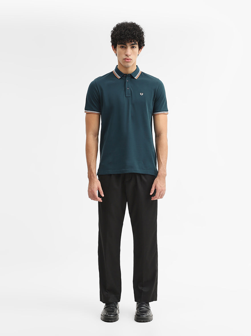 Teal Solid Slim Fit Polo T-Shirt | JadeBlue