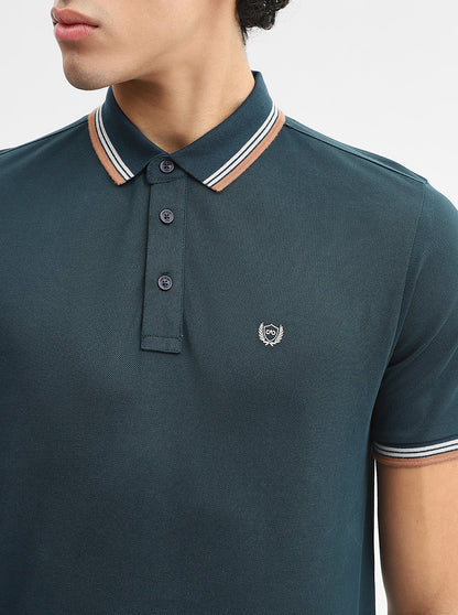 Teal Solid Slim Fit Polo T-Shirt | JadeBlue