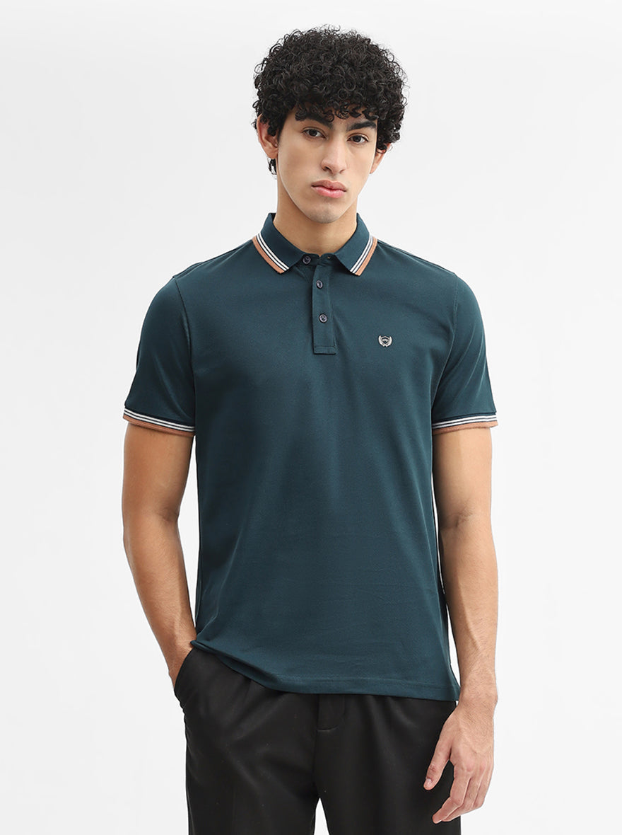Teal Solid Slim Fit Polo T-Shirt | JadeBlue