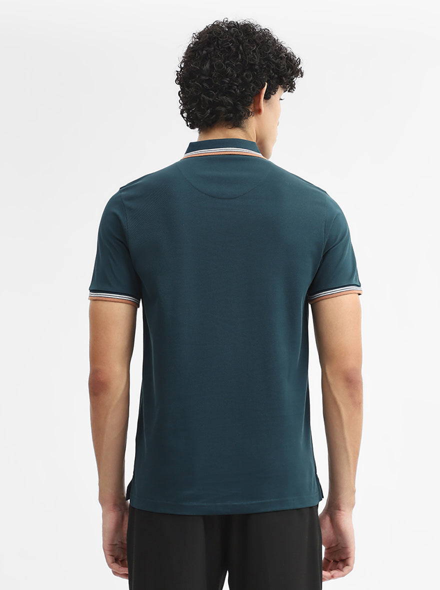 Teal Solid Slim Fit Polo T-Shirt | JadeBlue