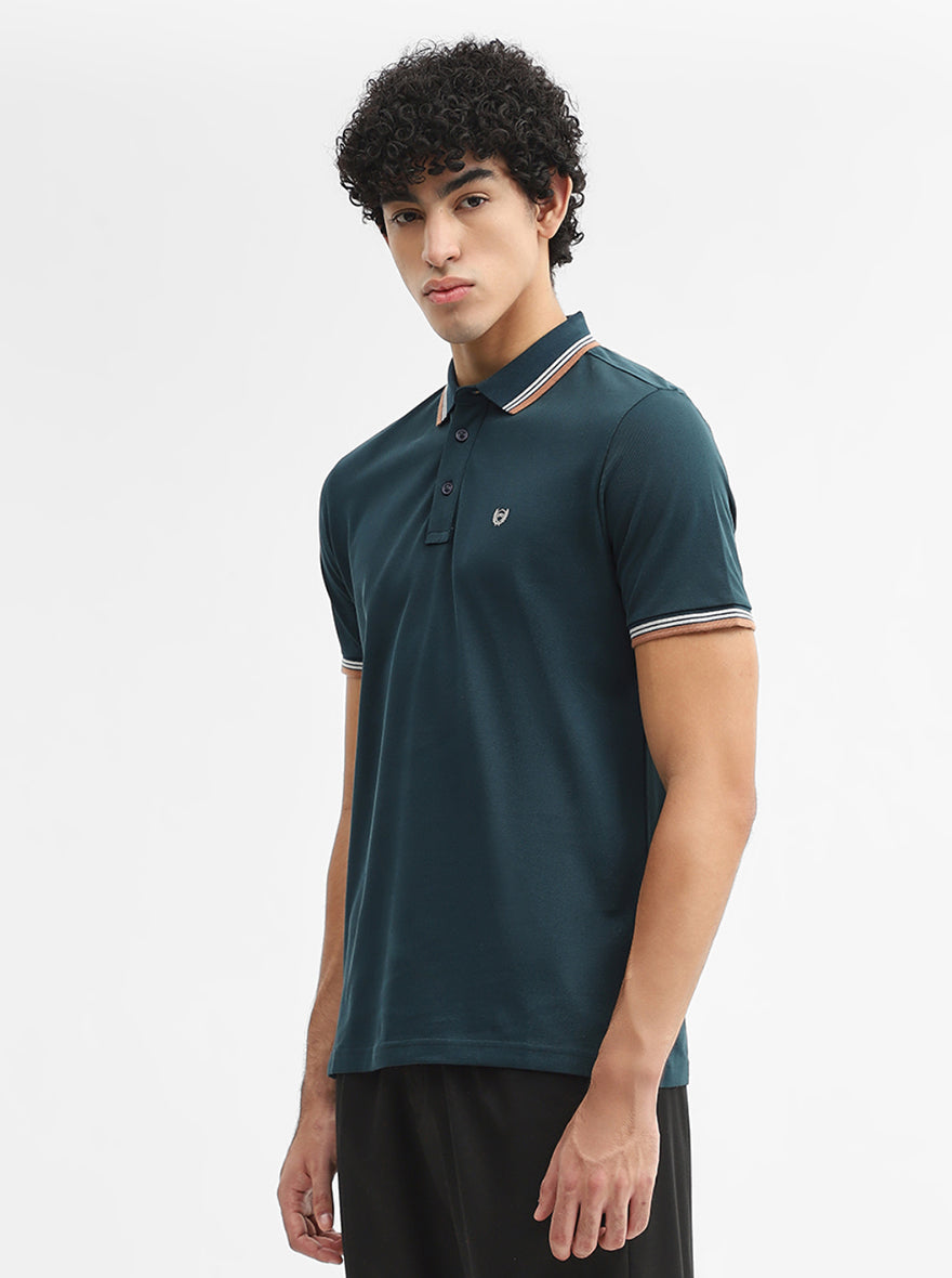 Teal Solid Slim Fit Polo T-Shirt | JadeBlue