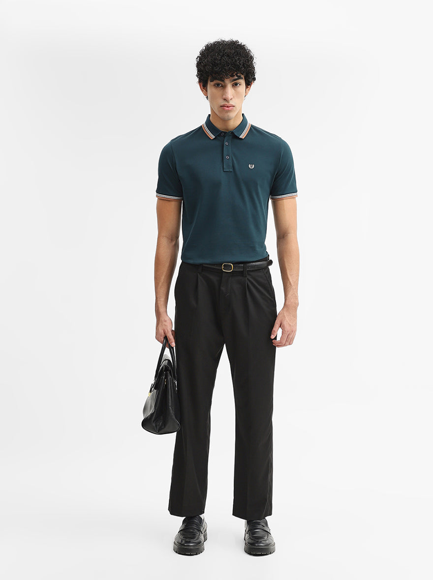 Teal Solid Slim Fit Polo T-Shirt | JadeBlue