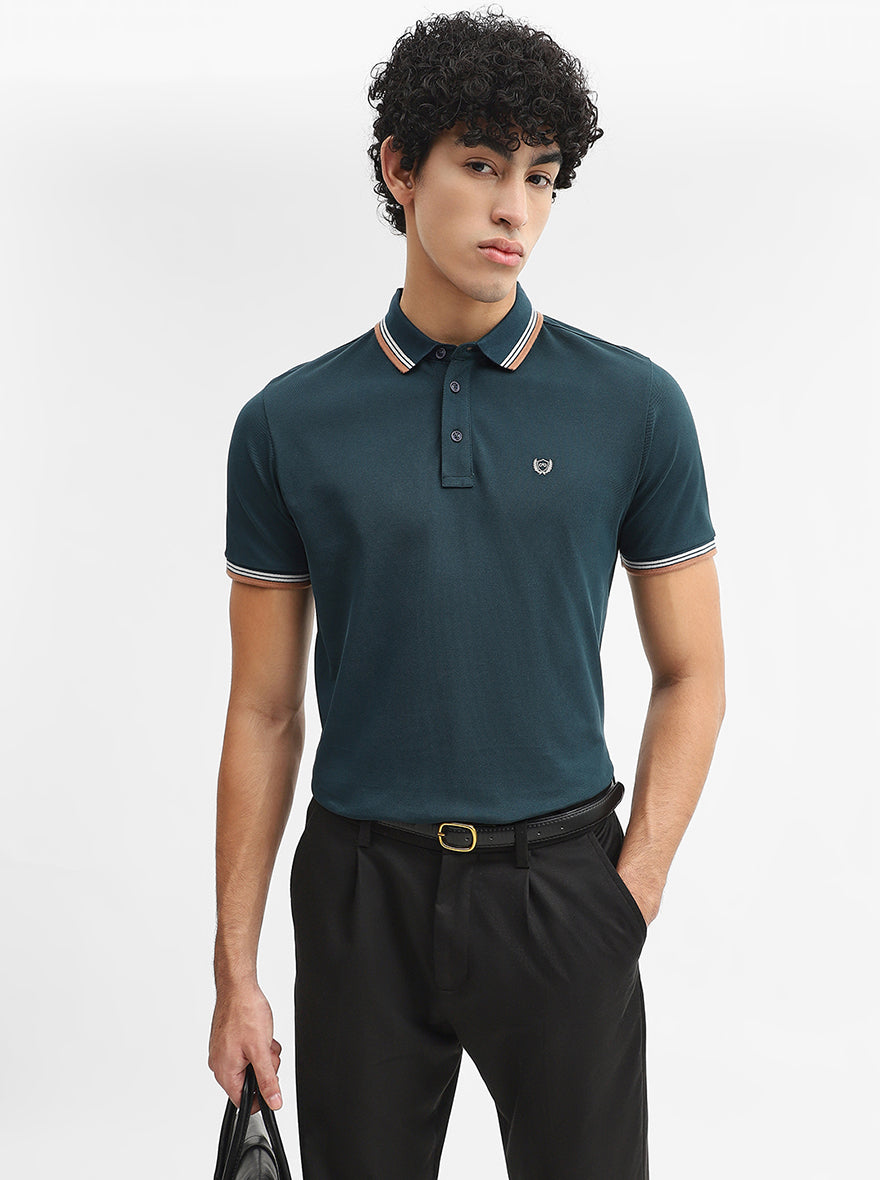 Teal Solid Slim Fit Polo T-Shirt | JadeBlue