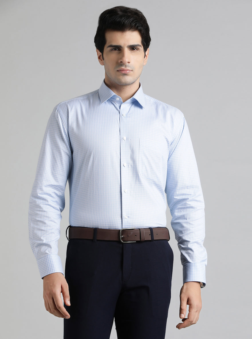 Blue Checked Regular Fit Formal Shirt | JadeBlue