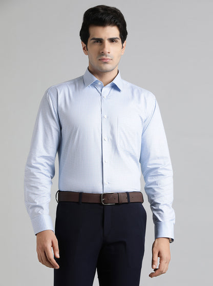 Blue Checked Regular Fit Formal Shirt | JadeBlue