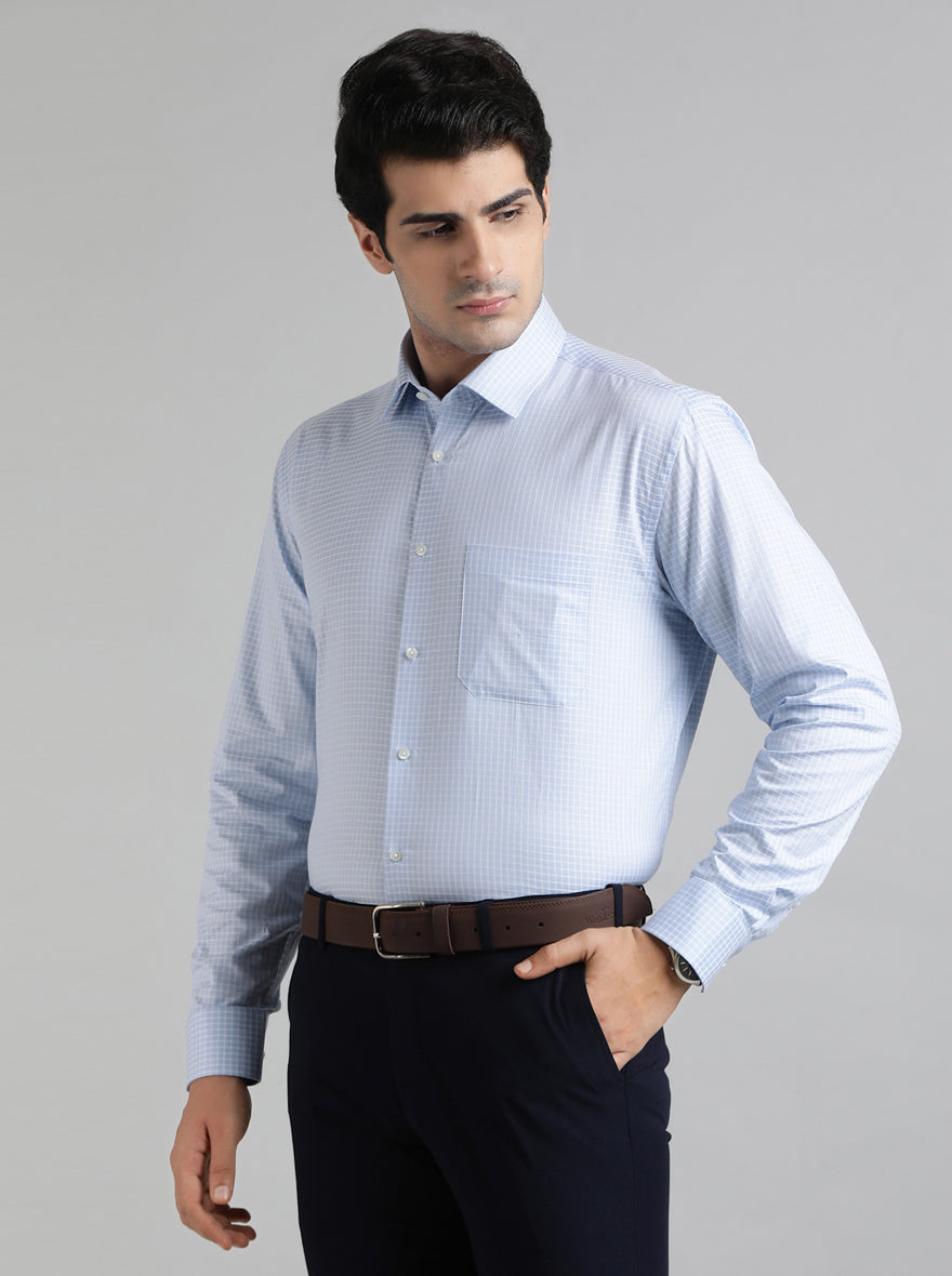Blue Checked Regular Fit Formal Shirt | JadeBlue