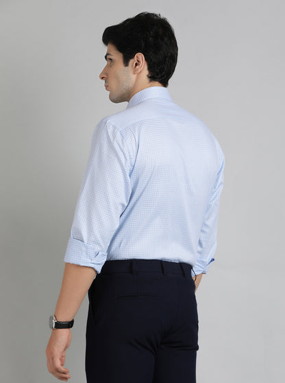 Blue Checked Regular Fit Formal Shirt | JadeBlue