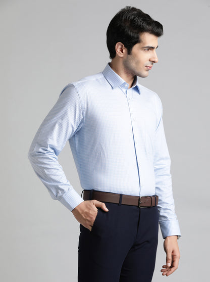 Blue Checked Regular Fit Formal Shirt | JadeBlue