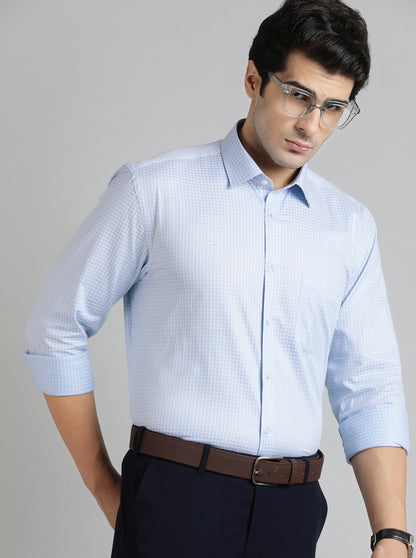 Blue Checked Regular Fit Formal Shirt | JadeBlue