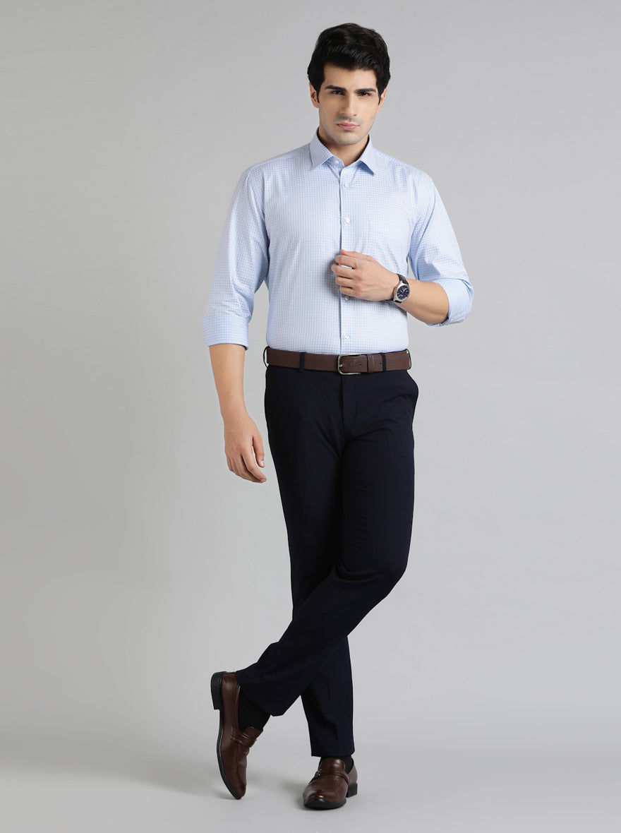 Blue Checked Regular Fit Formal Shirt | JadeBlue