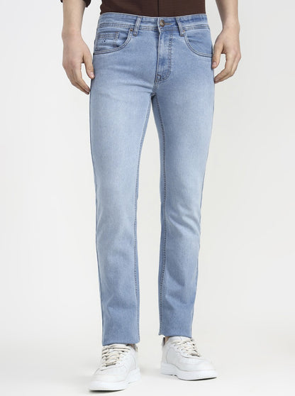 Light Indigo Blue Solid Narrow Fit Jeans | Greenfibre