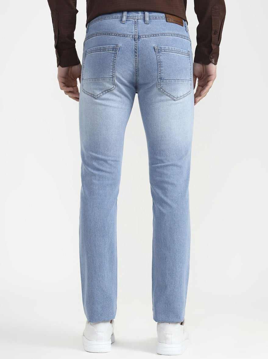 Light Indigo Blue Solid Narrow Fit Jeans | Greenfibre