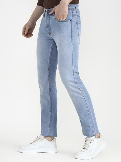Light Indigo Blue Solid Narrow Fit Jeans | Greenfibre