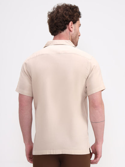Beige Solid Slim Fit Casual Shirt | JadeBlue