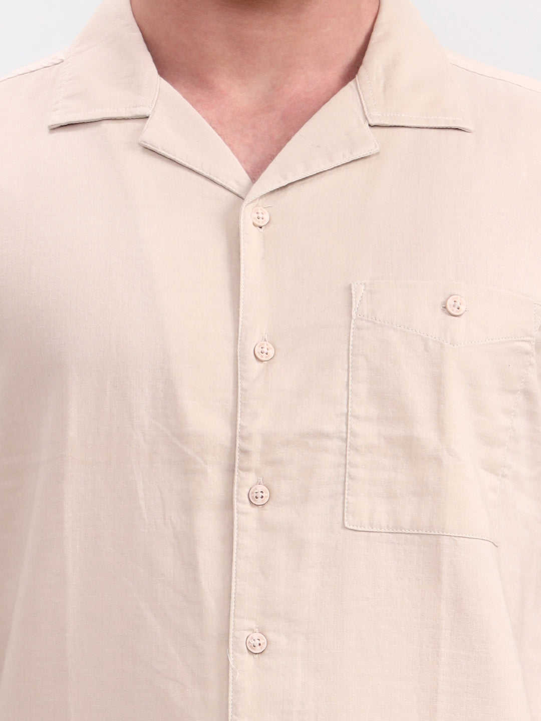 Beige Solid Slim Fit Casual Shirt | JadeBlue