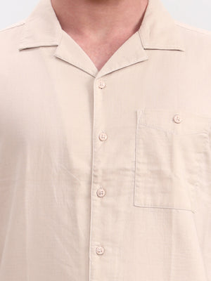 Beige Solid Slim Fit Casual Shirt | JadeBlue