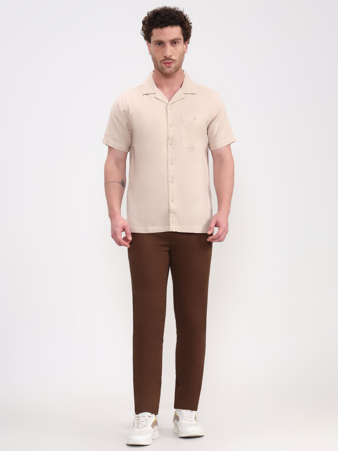 Beige Solid Slim Fit Casual Shirt | JadeBlue