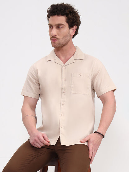 Beige Solid Slim Fit Casual Shirt | JadeBlue