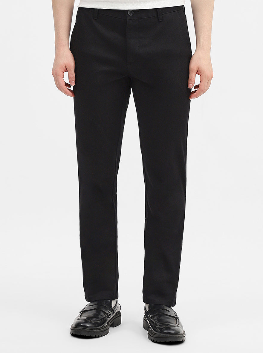 Black Solid Uno Fit Casual Trouser | JadeBlue