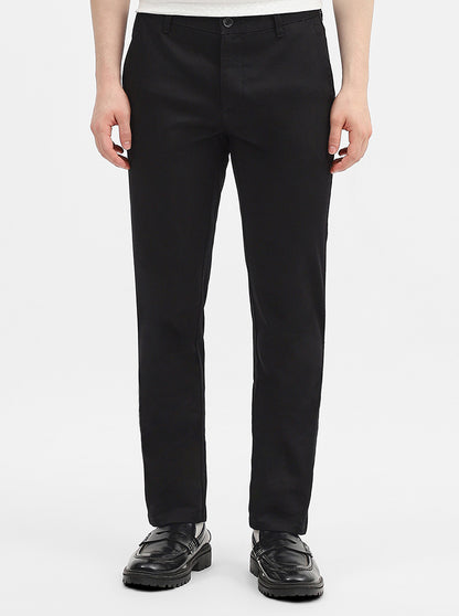 Black Solid Uno Fit Casual Trouser | JadeBlue