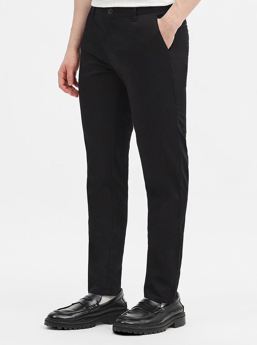 Black Solid Uno Fit Casual Trouser | JadeBlue