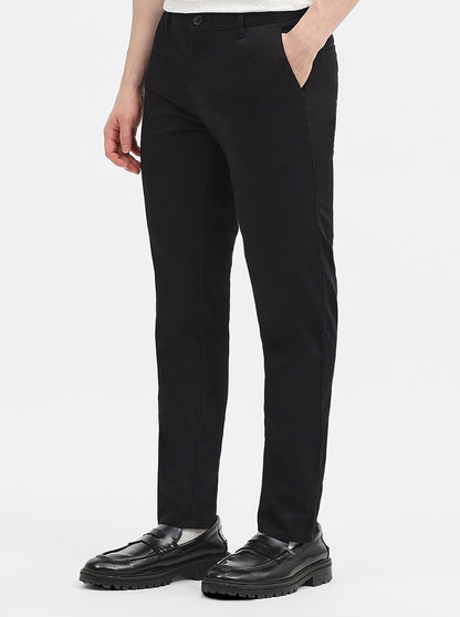 Black Solid Uno Fit Casual Trouser | JadeBlue