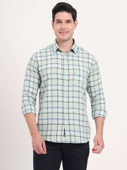 Light Green Checked Slim Fit Casual Shirt | Greenfibre