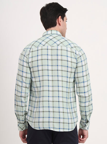 Light Green Checked Slim Fit Casual Shirt | Greenfibre