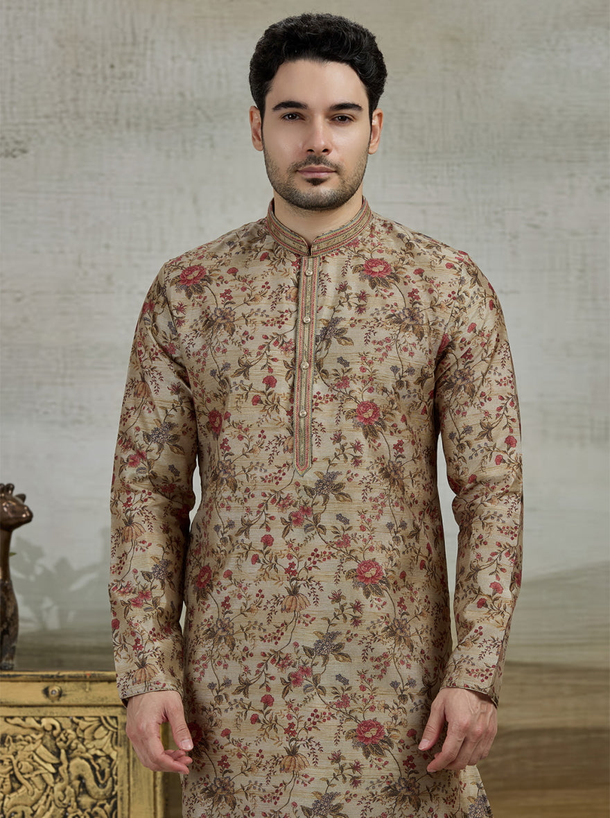 Beige Printed Kurta Pajama | Virasana