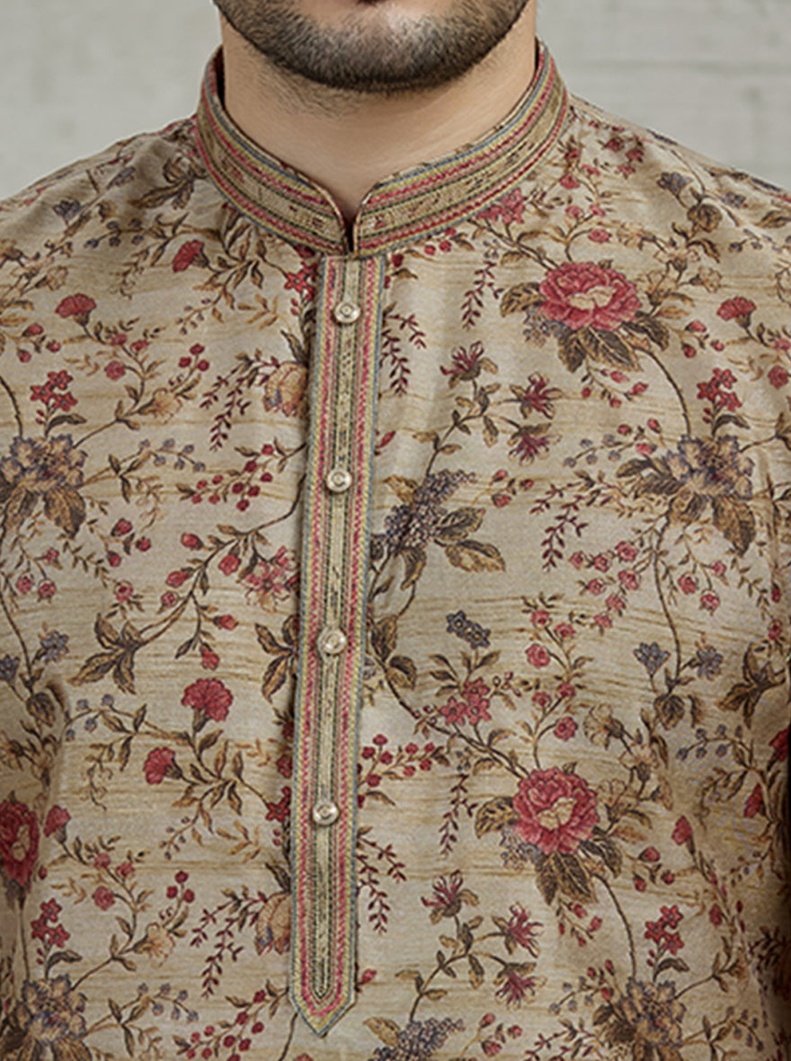 Beige Printed Kurta Pajama | Virasana