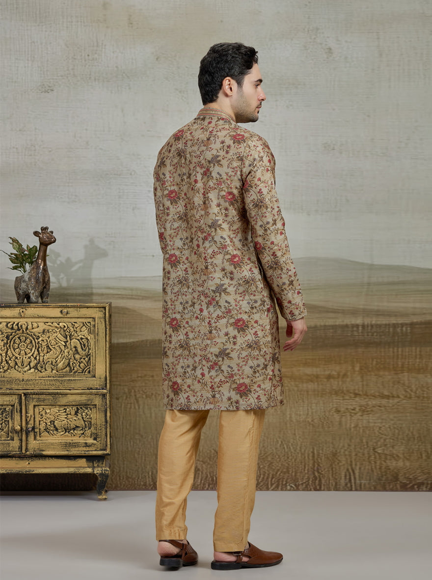 Beige Printed Kurta Pajama | Virasana