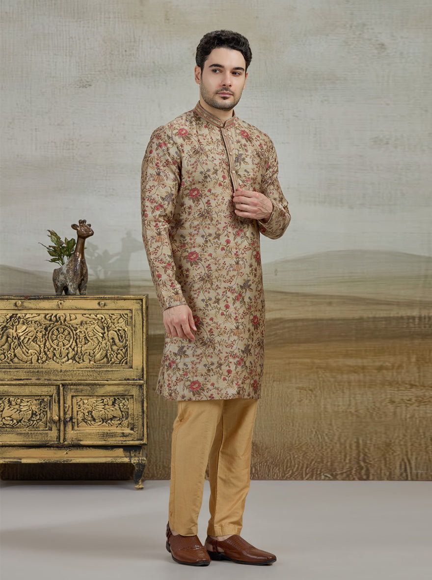 Beige Printed Kurta Pajama | Virasana