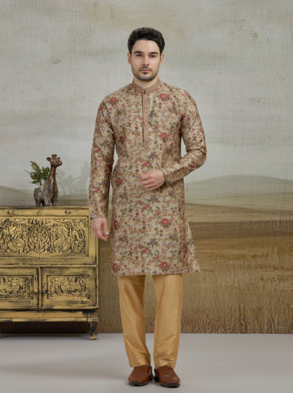 Beige Printed Kurta Pajama | Virasana