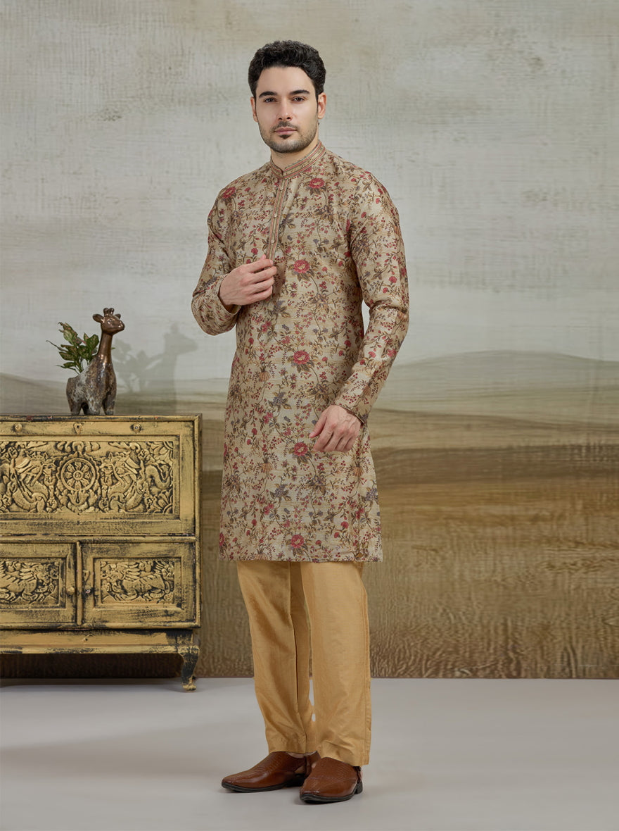Beige Printed Kurta Pajama | Virasana