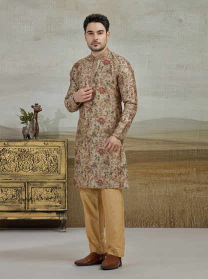 Beige Printed Kurta Pajama | Virasana