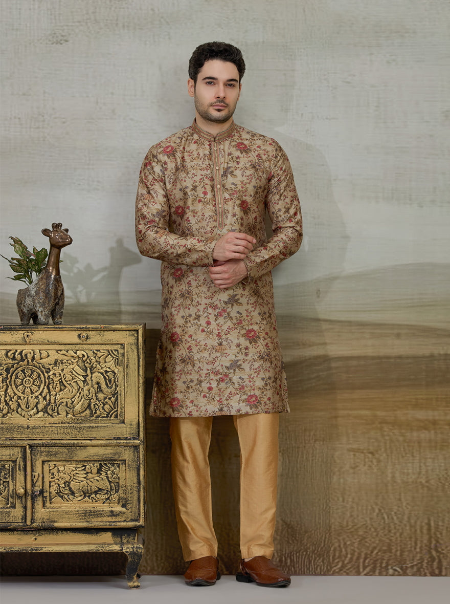 Beige Printed Kurta Pajama | Virasana