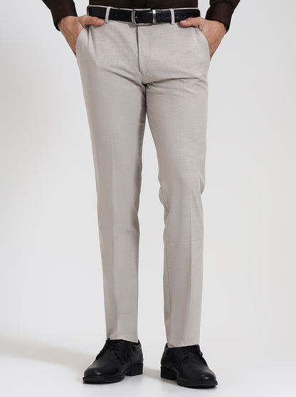 Light Cream Solid Super Slim Fit Formal Trouser | JadeBlue Youth