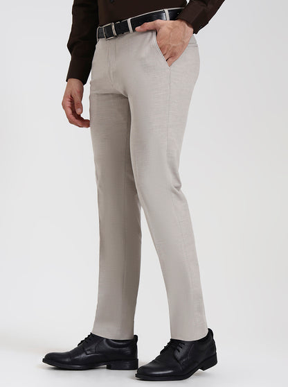 Light Cream Solid Super Slim Fit Formal Trouser | JadeBlue Youth