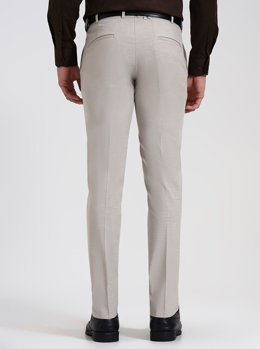 Light Cream Solid Super Slim Fit Formal Trouser | JadeBlue Youth