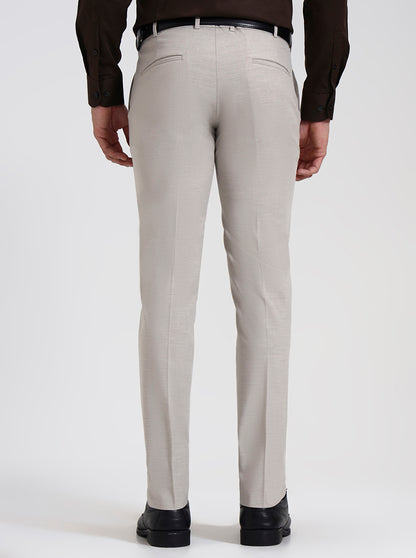 Light Cream Solid Super Slim Fit Formal Trouser | JadeBlue Youth