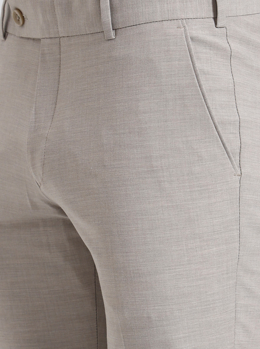 Light Cream Solid Super Slim Fit Formal Trouser | JadeBlue Youth