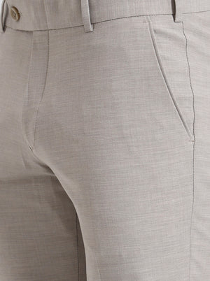Light Cream Solid Super Slim Fit Formal Trouser | JadeBlue Youth