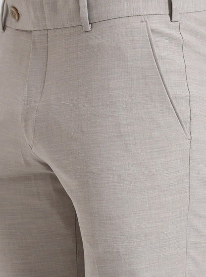 Light Cream Solid Super Slim Fit Formal Trouser | JadeBlue Youth