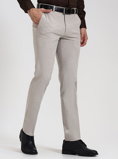 Light Cream Solid Super Slim Fit Formal Trouser | JadeBlue Youth
