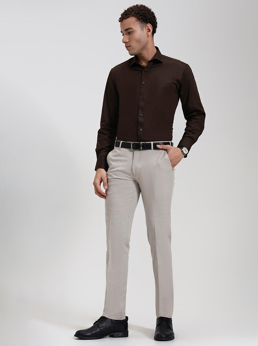 Light Cream Solid Super Slim Fit Formal Trouser | JadeBlue Youth