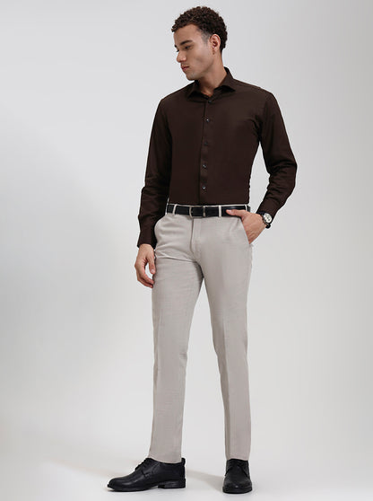 Light Cream Solid Super Slim Fit Formal Trouser | JadeBlue Youth